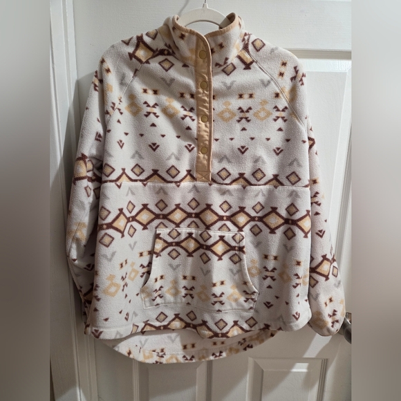 Sonoma Tops - Sonoma Cream & Brown Patterned Quarter Button-up Pullover Sweatshirt
